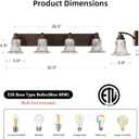 Vintage 4-Light Bathroom Vanity Light, Oil Rubbed Bronze Bathroom Light Fixtures with Floral Clear Glass Shades, Antique Wall Sconce Fixtures for Dressing Table, Bedroom