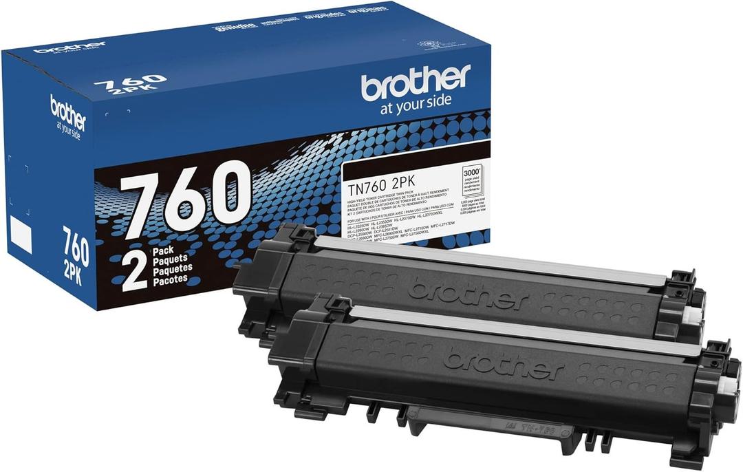 Brother Genuine High-Yield Black Toner Cartridge Twin Pack TN760 2Pk, TN7602PK,2 Pack Brother Genuine High-Yield Black Toner Cartridge Twin Pack TN760 2Pk, TN7602PK,2 Pack