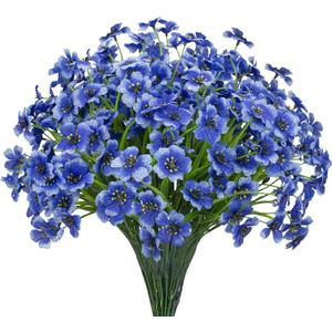 15 Bundles Artificial Flowers UV Resistant Outdoor Plants No Fade Faux Plastic Shrubs Fake Silk Flowers Window Box Garden Porch Home Decoration(Blue)