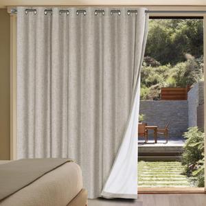 H.VERSAILTEX Linen Blackout Curtains Durable Thick Textured Linen Look 100% Blackout Patio Door Curtain Anti Rust Grommet Extra Wide Sliding Door Curtain Panel, W100 x L84 inch - Stone