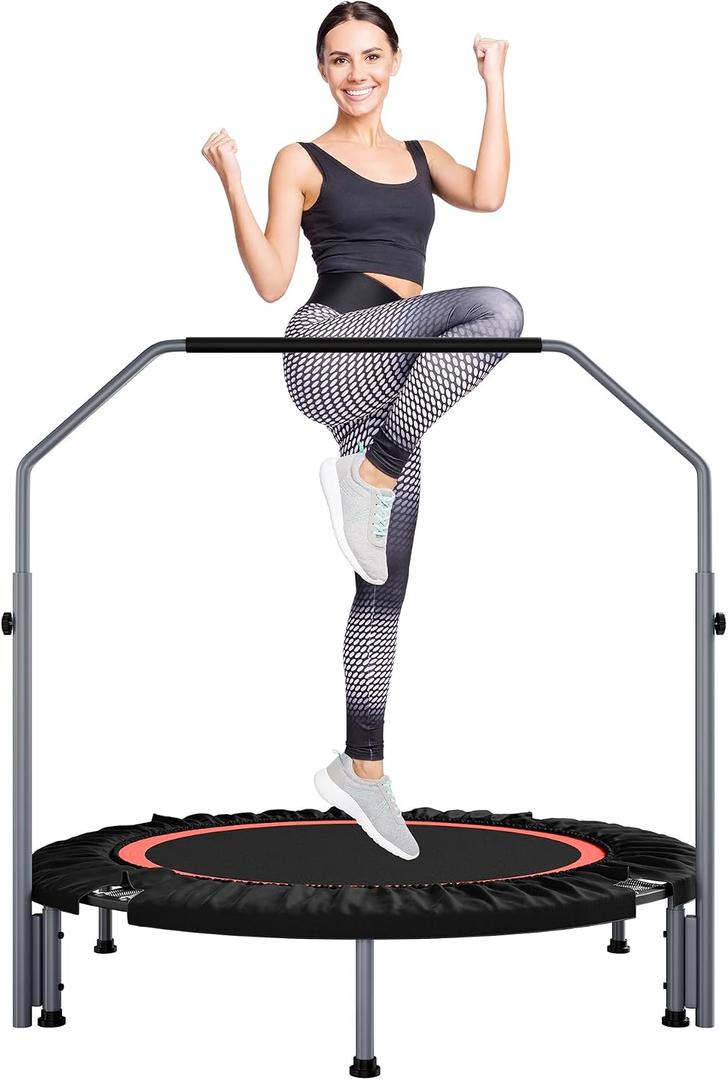 ALTLER 48" Foldable Mini Fitness Rebounder with Adjustable Foam Handle, Max Load 330/440 lbs, Indoor Cardio Exercise Rebounder for Adults