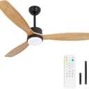 52inches Ceiling Fan with Lights,Wood Downrod Ceiling Fans with Remote Control,Dimmable Light,3 CCT,6 Speeds,Noiseless DC Motor,2 rods,Ceiling Fan for Bedroom,Living Room,Office,Indoor, Large