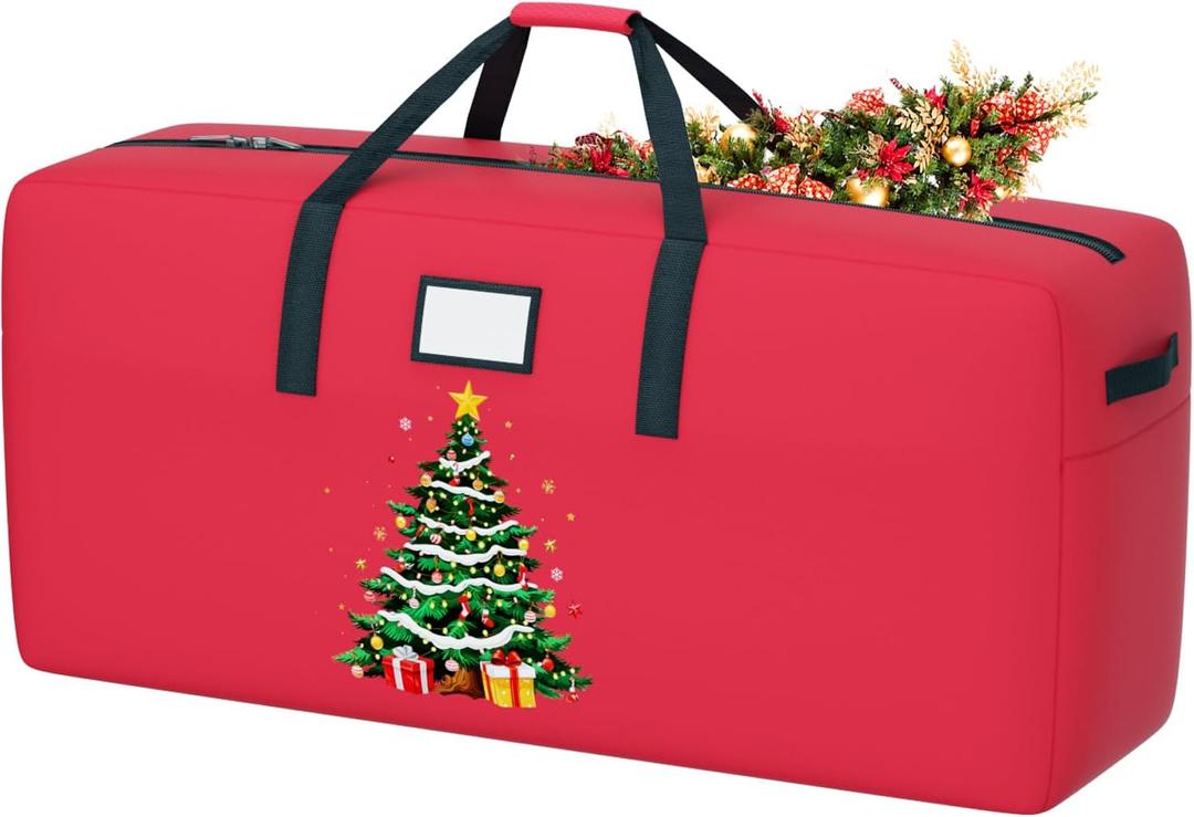 Large Christmas Tree Bag Heavy Duty Christmas Tree Storage Bag 9ft Tree 600D Oxford Material Christmas Tree Ornament Storage Bag Huge Xmas Tree Storage Container for Artificial Tree (Red)