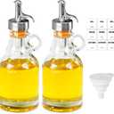 Olive Oil Dispenser Bottle,Glass Oil Dispenser with Stainless Steel Spouts,Oil Bottles for Kitchen, Oil Dispenser Bottle with Drip Free Spouts (2pcs) 12 oz (B3500-P3622, Transparent)