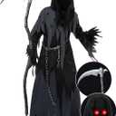 Spooktacular Creations Glowing Eyes Grim Reaper Costume for Kids, Scary Halloween Costume for Boys (Large (10-12 yr))