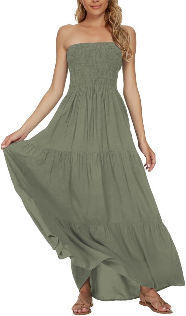 Women's Summer Strapless Tube Top Maxi Dresses Off Shoulder Boho Beach Long Dress S