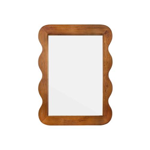 BONNY DODO Wooden Mirror 16 X 12 in Walnut Brown Wood Rustic Wall Mirror with Solid Wood Frame,Wave Edge Farmhouse Wooden Vanity Mirror for Living Room,Entryway Or Bedroom(Brown, 12 x16)