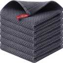 Kitinjoy 100% Cotton Kitchen Dish Cloths (12 X 12 Inches, Dark Grey), 6 Pack Waffle Weave Ultra Soft Absorbent Dish Towels for Drying Dishes Quick Drying Kitchen Towels Dish Rags