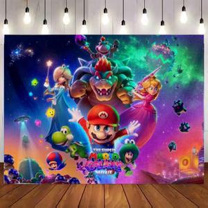 2 x Mario Birthday Party Decorations,Happy Birthday Banner Backdrop for Birthday Party Supplies