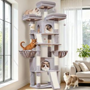 Taoqimiao Cat Tree for Large Cats, 76.8 Inches XL Cat Tower for Indoor Cats
2 Scratch Boards, 3 Top Perches, 9 Scratching Posts, Multi-Level Cat Tree with 2 Condos, 2 Cozy Basket, Light Gray, T20W