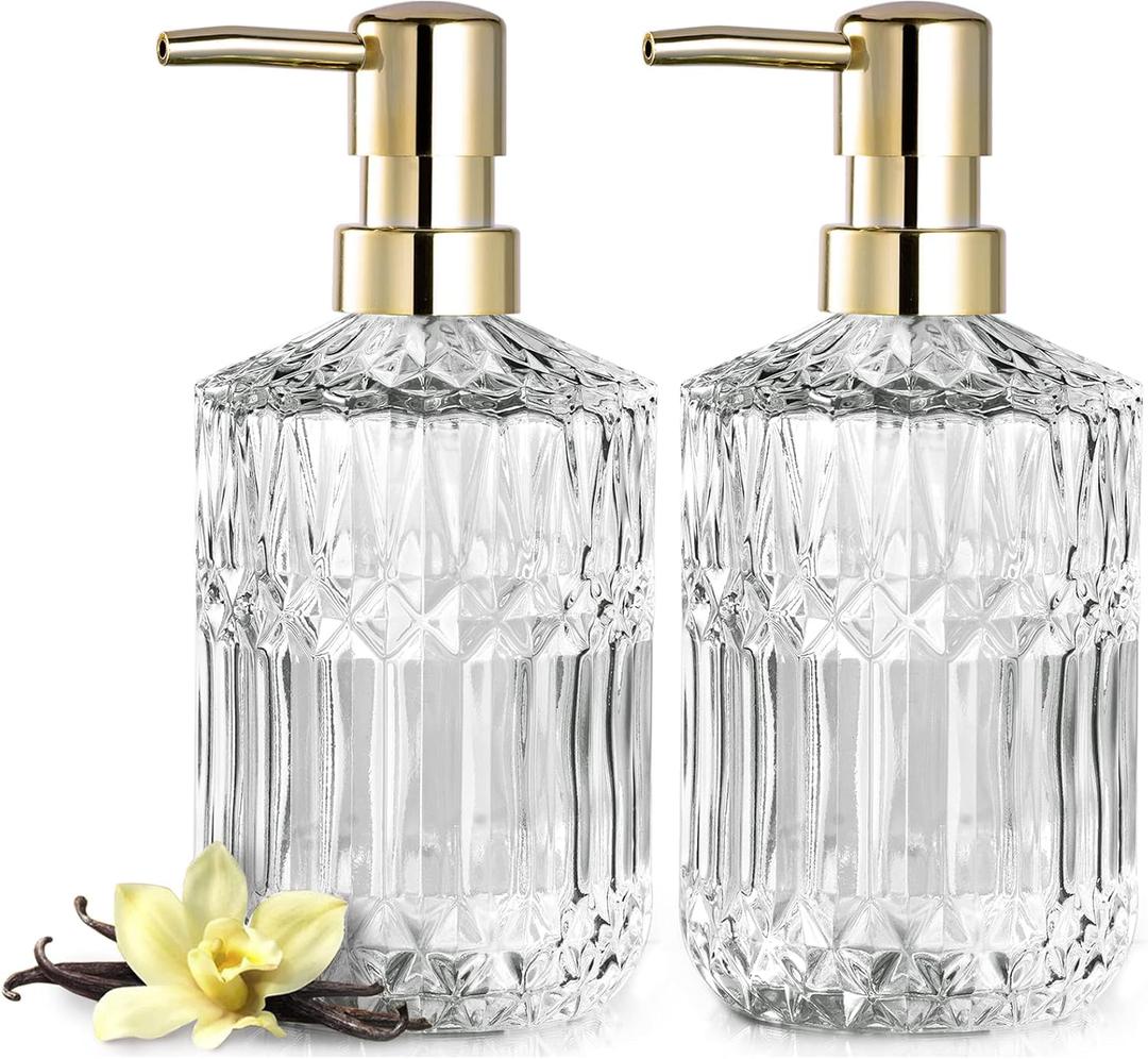 EMPO Clear Glass Soap Dispenser with ABS Plastic Pump, Crystal Lotion Dispensers for Kitchen Sink, Bathroom (2Pack Clear) (Standard)
