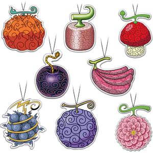 Pounchi Anime Fruit Car Air Freshener Cards (8 Pack Refreshing Ice Scent) Cute Anime Accessories for Car Interior Hanging Gift Rearview Pendant Supplies