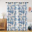 Blue Toile Curtains for Living Room 63 Inch Length 2 Panels Set Linen Toile de Jouy French Country Vintage Victorian Window Curtain Drapes for Bedroom Grommet