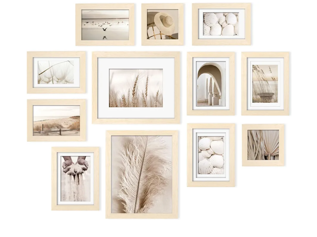 Picture Frame, Picture Frames Collage Wall Decor Made of Solid Wood, Covered by Plexiglass, Natural Wood