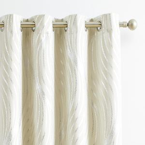 100% Blackout Curtains Cream Beige Silver Foil Pattern Curtains 84 Inch Length for Living Room Metallic Silver Wave Print Drapes for Bedroom Thermal Insulated Grommet Window Curtains 2 Panels