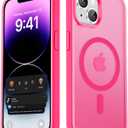 2 x LATVIN for iPhone 14 Case & iPhone 13 Case, Magnetic Phone Cover, Compatible with MagSafe, Military Grade Protection, Translucent Matte Frosted Back, Hot Pink