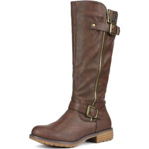 DREAM PAIRS Women's Knee High Boots Comfortable Riding Boots Side Zipper Fall Boots with Buckle, Size 8.5, Brown, DEER