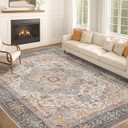 Washable Area Rugs for Living Room - 10x14 Neutral Vintage Distressed Floral Farmhouse Boho Large Soft Floor Rug Indoor Non Slip Carpet for Bedroom Dining Room Office - Forest Green Orange