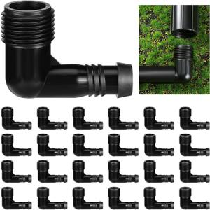 25 Pack Riser Fitting, 1/2" Male Pipe Thread x 1/2" Barb, 90 Degree Garden Hose Elbow, Drip Line Connectors for Drip Sprinkler Garden Systems (L Shape)