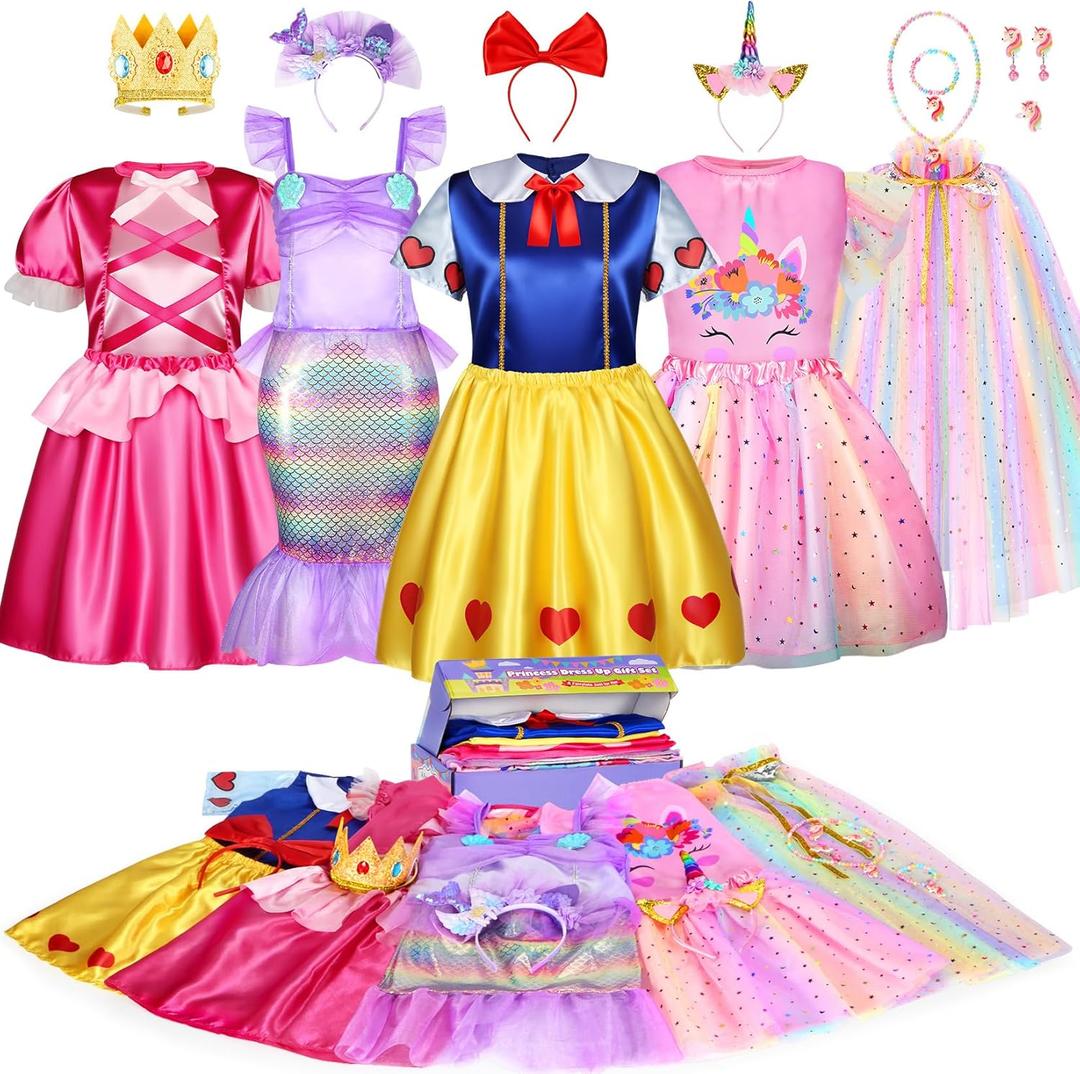 Princess Dress Up Clothes for Little Girl Role Play Costume Gift Set Princess Dress Up Toys for Toddler Girls (Blue)