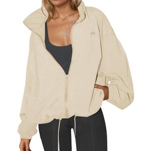 Yousify Womens Waterproof Rain Jackets Lightweight Zip Up Raincoat Outdoor Hiking Hooded Windbreaker with Pocket, M
