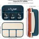 2 x Bento box adult work lunch box, adult container, with 4 compartments, lunch container with cutlery ( knife, fork, spoon, sauce box), animal fruit fork, microwave and dishwasher safe, Orange Blue