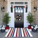 Blue/White/Red Striped Rug 4th of July Door Mat 27.5'' x 43'' Summer Front Porch Rug Independence Day Welcome Doormats for Farmhouse Entrance Porch Outdoors Decor (Blue/red/White, 27.5'' x 43'')
