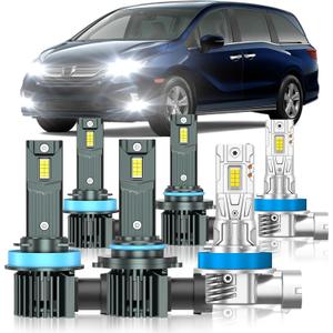 Compatible with Honda Odyssey 2011-2020 Fog Bulbs, High&Low Beam Fog Light Bulbs Combo, 800% Super Bright 6000K Cool White, Plug and Play, Pack of 6
