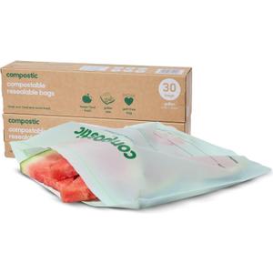 Compostic Compostable Gallon Bags (60 Count) Starter Pack Resealable Zip-Seal, Plant-Based, Home Compostable, Freezer Safe, BPA-Free, Non-Toxic, GMO-Free Food Storage Bags