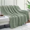 Aormenzy Sage Green Cable Knit Throw Blanket, Soft & Warm Knitted Blanket Oversized for Couch Bed Sofa Living Room, 60 x 80 inch
