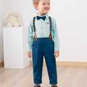 ZOEREA Toddler Baby Boy Suit Clothes Gentleman Wedding Outfits Long Sleeve Dress Shirt + Suspender Pants + Bowtie 1-5T (S)