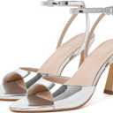 Susanny High Heels for Women Pointed Open Toe Strappy Chunky Block Heels Ankle Strap Stiletto Kitten Heeled Sandals Wedding Bridal Party Prom Sexy Dress Shoes (Gray, 8)