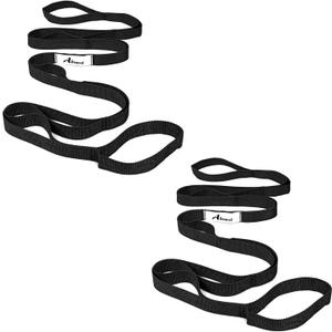 Stretching Strap Yoga Straps for Physical Therapy, 10 Loops Non-Elastic Stretch Band for Pilates, Flexibility, Exercise and Gymnastics (2-Pack (Black+Back))