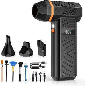 Compressed Air Duster, 180000RPM 4-Gear Adjustable Electric Air Duster with Display Screen & LED Light, Rechargeable Cordless Air Blower for Keyboard/PC/Car