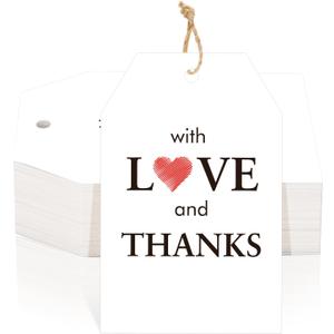 jijAcraft Love and Thanks Tags with String - 50Pcs Wedding Thank You Gift Tags with Red Heart, 3.3x2.1 Inch Paper Party Favors Tag for Bridal Shower, Baby Shower, Commemoration