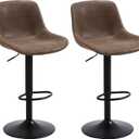Bar Stools Set of 2, Swivel Counter Height Barstools with Back, Adjustable Modern Bar Chairs, Tall Armless PU Leather Kitchen Island Stool, Brown