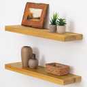 Axeman 24 Inch Wood Floating Shelves for Wall Solid Wooden Shelf Rustic Wall Shelves for Bedroom|Kitchen |Bathroom|Living Room with Invisible Brackets|Farmhouse Style, 2 Pack Gold Oak