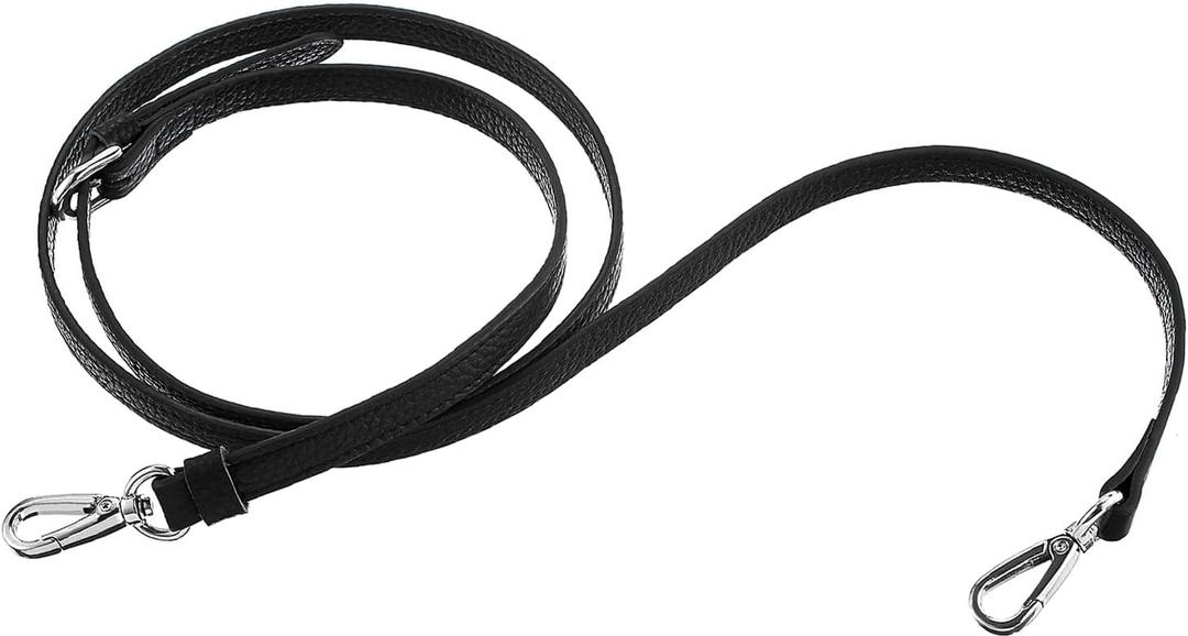 SEAVILIA Genuine Leather Purse Strap Replacement Crossbody Adjustable Long Thin Handmade Shoulder Handbags Strap (Thin (0.47" W x 43" to 51" L Adjustable), Black & Silver Hardware)