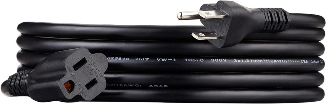 Amazon Basics Extension Cord, 10 Ft, 3 Prong Outlet Extender, Indoor, 13 Amps, 125V, Black