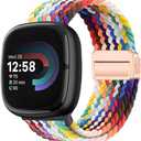 Braided Magnetic Bands Compatible with Fitbit Versa 4/Fitbit Versa 3/Sense 2/Sense 1,Soft Stretchy Elastic Nylon Sport Loop Strap for Women Men (rainbow)