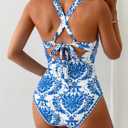B2prity One Piece Swimsuit for Women Tummy Control Ruched Bathing Suit Push Up Tie Back Swimwear Shell Stitched (Blue, XL)