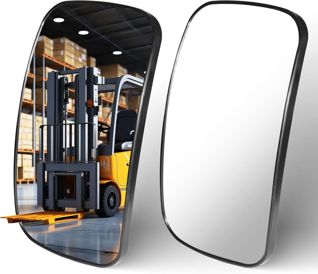 Universal Forklift Mirror - 8.2x4.8" Square HD Wide-Angle Convex Mirror - 1 Pair (Bracket Mounting)