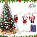 Leitee 3 Pcs Electric Santa Claus Decoration - Rope Ladder Parachute Somersault Musical Santa Climbing Ladder Plush Doll Figurine Christmas Tree Hanging Ornaments Xmas Gift