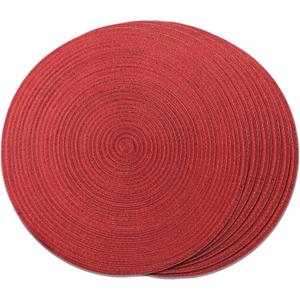FunWheat Round Placemats Set of 6 Table Mats for Dining Tables Washable Non-Slip Place mats 15 Inch for Christmas(Red Shine)