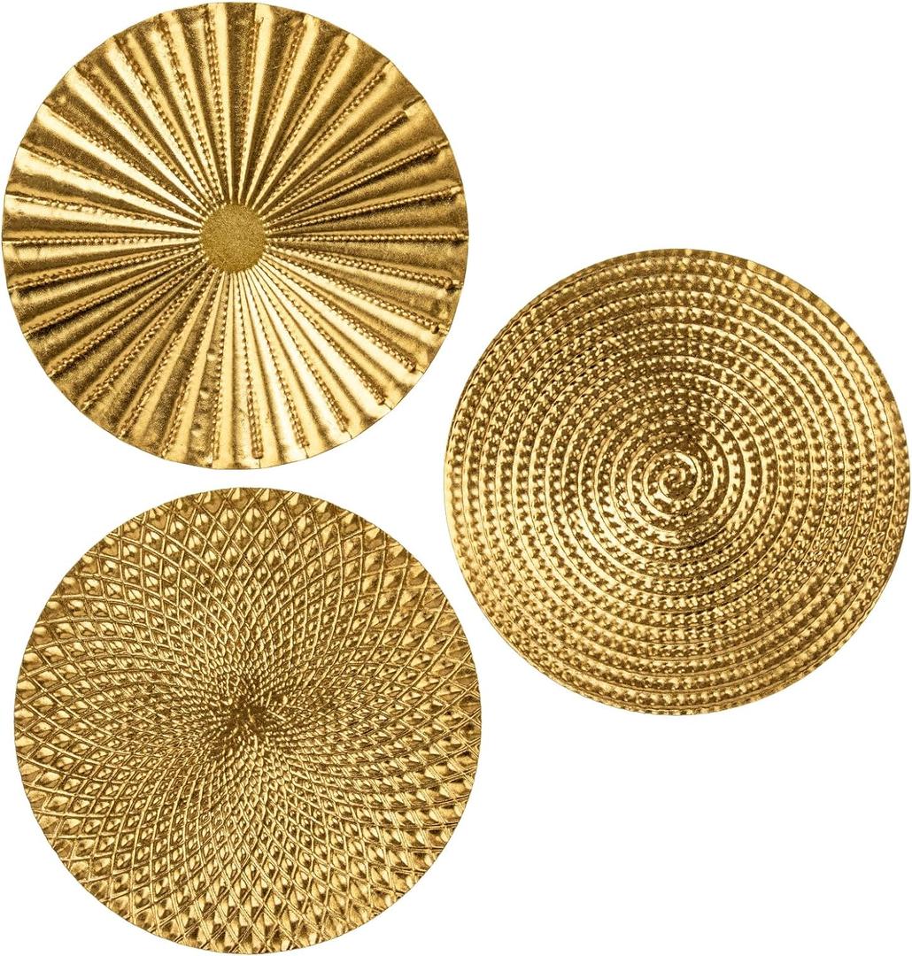 Briful 12" Gold Wall Dcor Pack of 3 Metal Starbursts Radial Plate Wall Art Modern Accent Hanging Wall Decorations For Home Office Bedroom Or Living Room Wall Sculptures