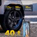 Tire Inflator Portable Air Compressor, 1 Min Fast Inflation Cordless Bike Pump with Digital Pressure Gauge LED Light, 150 PSI Electric Air Pump for Car Tires, Bicycle, Motorcycle, Ball (Black)