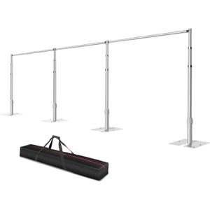 Pipe and Drape Backdrop Stand, 8.9x30ft Heavy Duty Adjustable Background Frame with Metal Base, Back Drop Holder for Parties Photography Wedding Photoshoot Decoration (Silver)