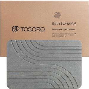 Stone Bath Mat, Diatomaceous Earth Non-Slip Stone Shower Mat - Quick Drying Absorbent Bath Stone Mat - Elegant & Modern Design, Easy to Clean (23.5 x 15 Graphite & Grey)
