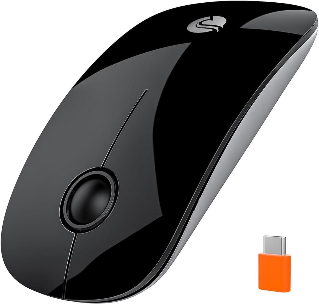 RAPIQUE R306C USB C Wireless Mouse, Type-C 2.4GHz Portable Computer Mouse, Silent Click, Ultra-Slim, 3 DPI Levels, 480 Hours Battery Life, for USB-C Laptops, MacBook, iPad, Tablet, Android  Black