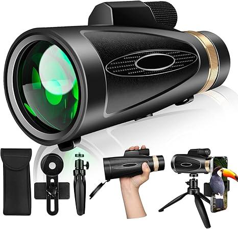 Monocular Telescope 80x100 High Power with Smartphone Adapter Tripod,Larger Vision Monoculars for Adults with BAK4 Prism & FMC Lens, Suitable for Bird Watching Hunting Hiking Camping Wildlife-Black